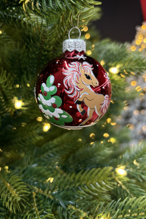 Стеклянный шар Лошадка 60 мм., красный, стекло, Ёлочка (С29-1/2)