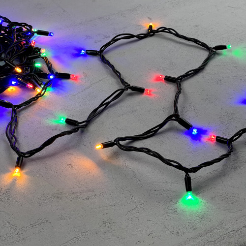 Гирлянда Нить 10 м., разноцветный, 220В, 75 LED, Провод Черный Каучук, IP65, LTC (LL75-1-2M) 