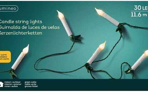 Светодиодная гирлянда в форме свечи 13.1 м., 220 V., 30 LED ламп теплого свечения, зеленый ПВХ, Kaemingk (490779)