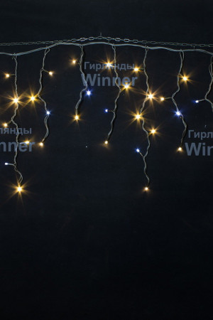 Светодиодная мерцающая бахрома 3*0.6 м., 220V, 100 теплых белых LED ламп, черный каучук, соединяемая, Winner (ww.02.7B.100+)