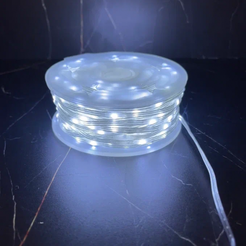 Светодиодная нить Роса 500 холодных ламп, 25 м., плоский провод, прозрачный провод, Luca (89953)