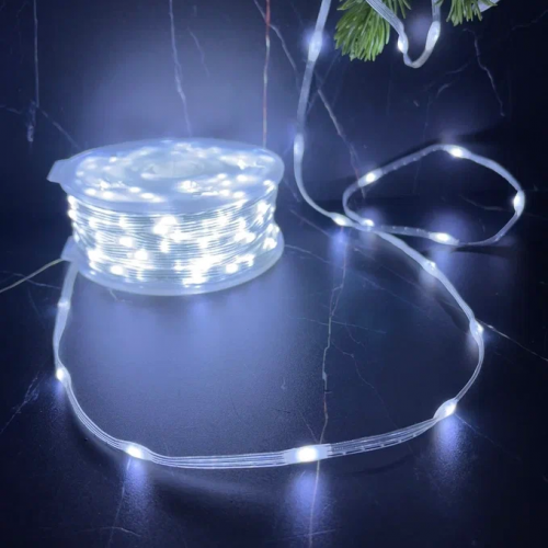 Светодиодная нить Роса 500 холодных ламп, 25 м., плоский провод, прозрачный провод, Luca (89953)