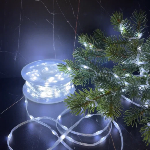 Светодиодная нить Роса 500 холодных ламп, 25 м., плоский провод, прозрачный провод, Luca (89953)