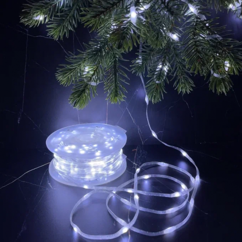 Светодиодная нить Роса 500 холодных ламп, 25 м., плоский провод, прозрачный провод, Luca (89953)