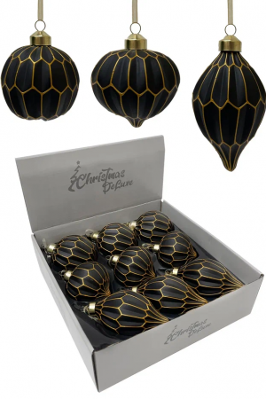 Набор винтажных стеклянных украшений Готика 80 мм., черный-золото, 9 шт., Christmas DeLuxe (13057)