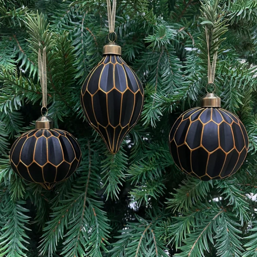 Набор винтажных стеклянных украшений Готика 80 мм., черный-золото, 9 шт., Christmas DeLuxe (13057)