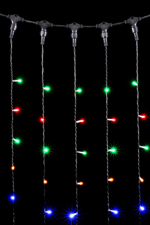 Светодиодный занавес 2*2 м., 400 разноцветных LED ламп, черный провод ПВХ, LTC (PCL402-11-2M)