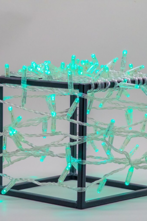 Светодиодная гирлянда 10 м. с колпачком, 100 LED, аква, 220 В, статика, прозрачный провод ПВХ, IP65, LTC (PST100CAP-10-2A)