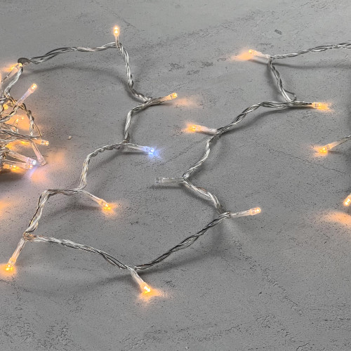 Светодиодная нить 100 экстра теплых белых LED ламп с мерцанием, 10 м., 24В., прозрачный провод ПВХ, LTC (PST100BLW-10-1EWW)