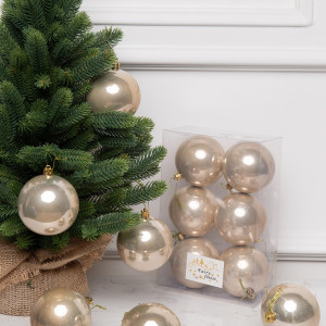 Набор пластиковых шаров Анет 80 мм., бежевый перламутр, 6 шт., ЕлкиТорг (150325)