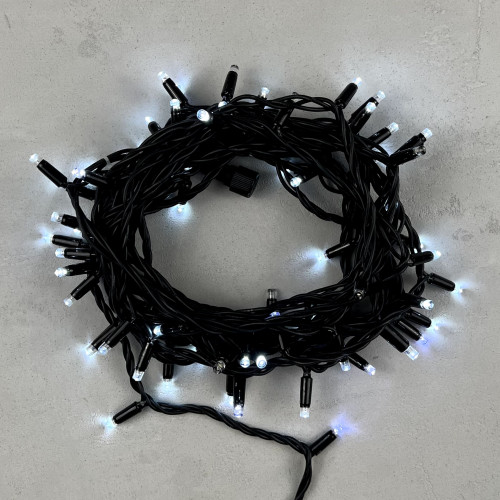 Гирлянда Нить 10 м., Холодно-Белая с Мерцанием Белого Диода 220В, 75 LED, Провод Черный Каучук, IP65, LTC (LL75BLW-1-2W) 