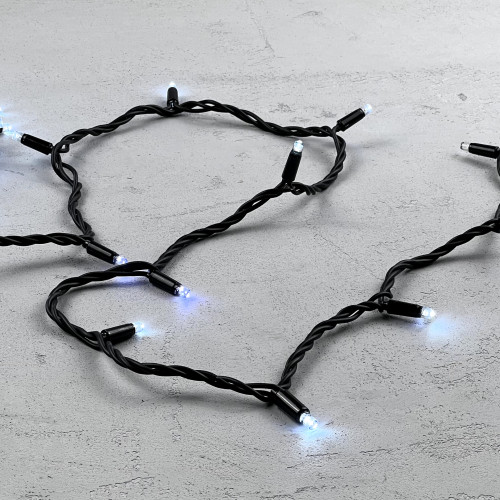 Гирлянда Нить 10 м., Холодно-Белая с Мерцанием Белого Диода 220В, 75 LED, Провод Черный Каучук, IP65, LTC (LL75BLW-1-2W) 