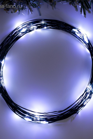 Гирлянда нить-роса 5 м., IP20, зелёная нить, 50 холодных белых LED, 2 режима, AAх3, Luazon Lighting (5198326)