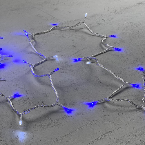 Светодиодная нить 100 синих LED ламп с мерцанием, 10 м., 24В, прозрачный провод ПВХ, LTC (PST100BLW-10-1B)