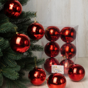 Набор пластиковых шаров Анет 80 мм., красный глянцевый, 6 шт., ЕлкиТорг (150326)