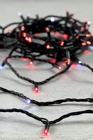 Гирлянда Нить 10 м., Красные с Мерцанием Белого Диода 220В, 75 LED, Провод Черный Каучук, IP65, LTC (LL75BLW-1-2R) 