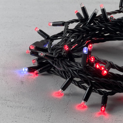 Гирлянда Нить 10 м., Красные с Мерцанием Белого Диода 220В, 75 LED, Провод Черный Каучук, IP65, LTC (LL75BLW-1-2R) 