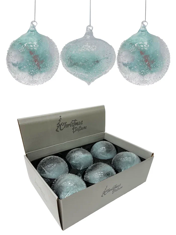 Набор винтажных стеклянных украшений Райское перо, белый, 100 мм., 6 шт., Christmas DeLuxe (13128)