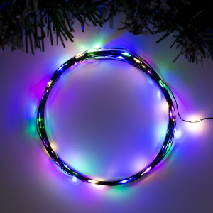 Гирлянда нить-роса 5 м., IP20, зелёная нить, 50 мульти LED, 2 режима, AAх3, Luazon Lighting (5198325)