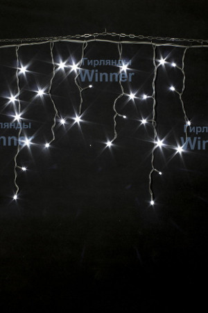 Светодиодная мерцающая бахрома 3*0.6 м., 220V, 100 холодных белых LED ламп, черный каучук, соединяемая, Winner (w.02.7B.100+)