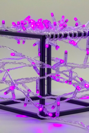 Светодиодная гирлянда 10 м. с колпачком, 100 LED, пурпурный, 220 В, статика, прозрачный провод ПВХ, IP65, LTC (PST100CAP-10-2PU)