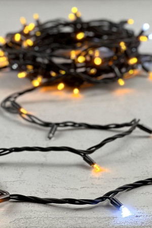 Гирлянда Нить 10 м., Желтая с Мерцанием Белого Диода 220В, 75 LED, Провод Черный Каучук, IP65, LTC (LL75BLW-1-2Y) 