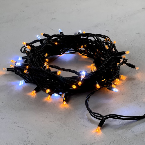 Гирлянда Нить 10 м., Желтая с Мерцанием Белого Диода 220В, 75 LED, Провод Черный Каучук, IP65, LTC (LL75BLW-1-2Y) 