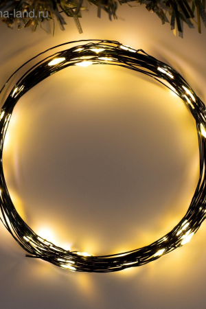 Гирлянда нить-роса 5 м., IP20, зелёная нить, 50 тёплых белых LED, 2 режима, AAх3, Luazon Lighting (5198327)