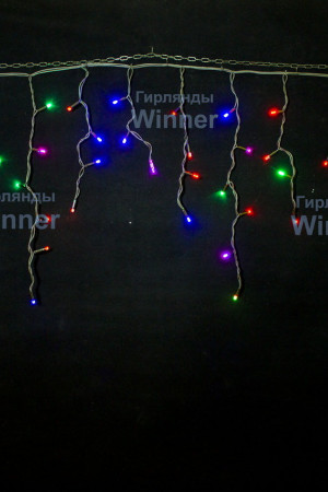 Светодиодная мерцающая бахрома 3*0.6 м., 220V, 100 разноцветных LED ламп, черный каучук, соединяемая, Winner (m.02.7B.100+)