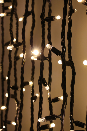 Светодиодная нить 200 теплых белых LED ламп, 20 м., 220В, динамика 8 режимов, черный провод ПВХ, Teamprof (TPF-T20C2-CB/WW)