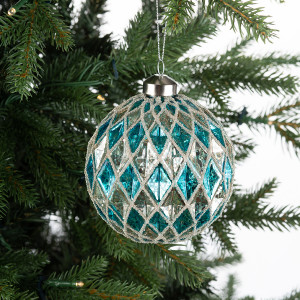 Винтажный стеклянный шар Драгоценные грани - Лазурь 10 см., 1 шт., Karlsbach (13138)