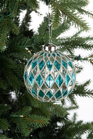 Винтажный стеклянный шар Драгоценные грани - Лазурь 10 см., 1 шт., Karlsbach (13138)