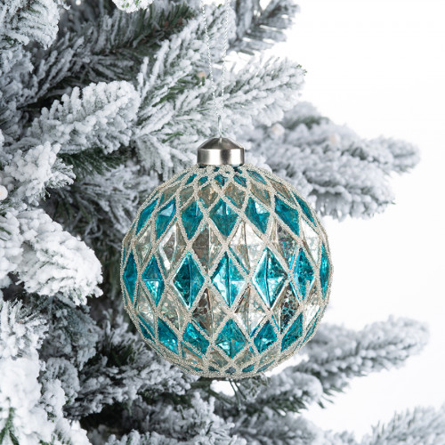 Винтажный стеклянный шар Драгоценные грани - Лазурь 10 см., 1 шт., Karlsbach (13138)