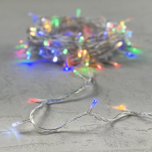 Светодиодная нить 100 разноцветных LED ламп с мерцанием, 10 м., 24В, прозрачный провод ПВХ, LTC (PST100BLW-10-1M)