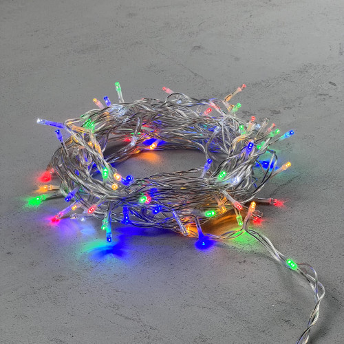 Светодиодная нить 100 разноцветных LED ламп с мерцанием, 10 м., 24В, прозрачный провод ПВХ, LTC (PST100BLW-10-1M)