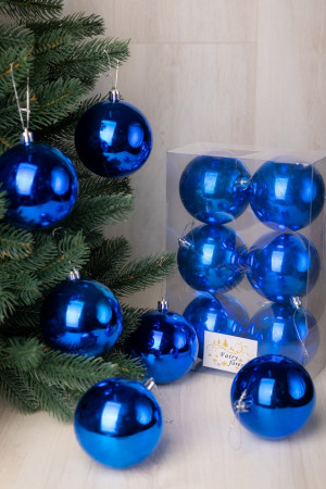 Набор пластиковых шаров Анет 80 мм., синий глянцевый, 6 шт., ЕлкиТорг (150328)