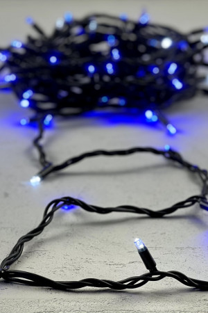 Гирлянда Нить 10 м., Синяя с Мерцанием Белого Диода 220В, 75 LED, Провод Черный Каучук, IP65, Beauty LED (LL75BLW-1-2B) 