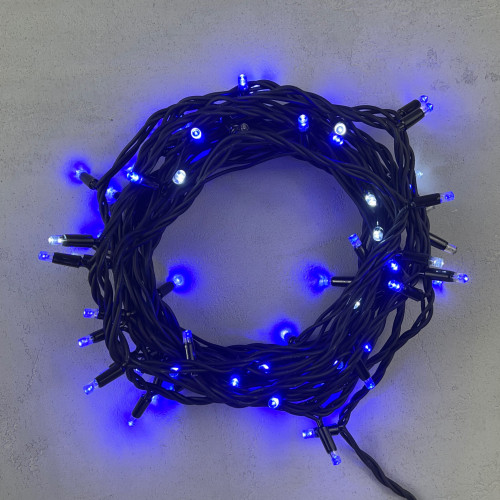 Гирлянда Нить 10 м., Синяя с Мерцанием Белого Диода 220В, 75 LED, Провод Черный Каучук, IP65, Beauty LED (LL75BLW-1-2B) 