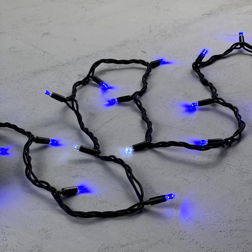 Гирлянда Нить 10 м., Синяя с Мерцанием Белого Диода 220В, 75 LED, Провод Черный Каучук, IP65, Beauty LED (LL75BLW-1-2B) 
