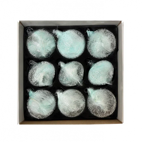 Набор винтажных стеклянных украшений Райское перо 80 мм., голубой, 9 шт., Christmas DeLuxe (13127)