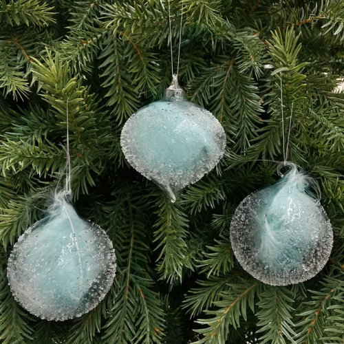 Набор винтажных стеклянных украшений Райское перо 80 мм., голубой, 9 шт., Christmas DeLuxe (13127)