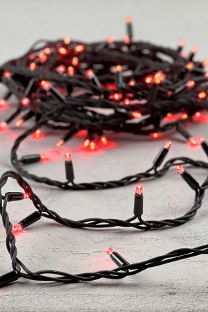 Светодиодная гирлянда Sealed 10 м., 220V., 100 красных LED ламп, черный каучук, Beauty Led (LL100-1-2R)