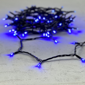 Светодиодная нить 100 синих LED ламп, 10 м., 24В., черный провод ПВХ, LTC (PST100-11-1B)