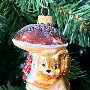 Елочное украшение Белочка с грибом, стекло, 9 см., 1 шт., Витус (А210)