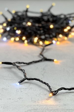 Светодиодная нить 100 экстра теплых белых LED ламп с мерцанием, 10 м., 24В., черный провод ПВХ, LTC (PST100BLW-11-1EWW)