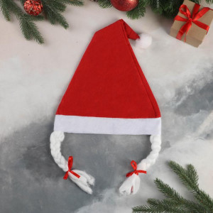 Колпак новогодний Классика косы 37х27 см., красный, Зимнее Волшебство (700004)   