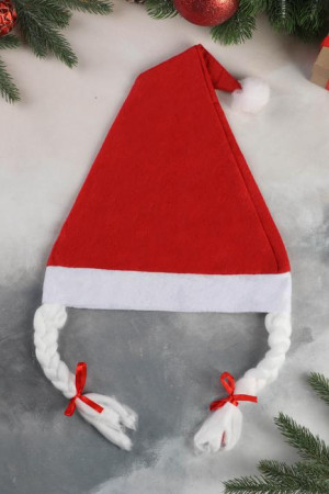 Колпак новогодний Классика косы 37х27 см., красный, Зимнее Волшебство (700004)   