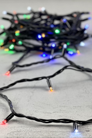Гирлянда Нить 10 м., Разноцветная с Мерцанием Белого Диода 220В, 75 LED, Провод Черный Каучук, IP65, LTC (LL75BLW-1-2M) 