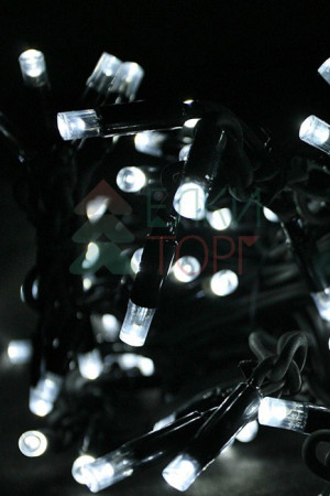 Светодиодная гирлянда Sealed 10 м., 220V., 100 холодных белых LED ламп, черный каучук, Beauty Led (LL100-1-2W)