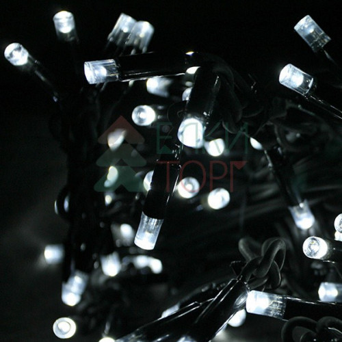 Светодиодная гирлянда Sealed 10 м., 220V., 100 холодных белых LED ламп, черный каучук, Beauty Led (LL100-1-2W)